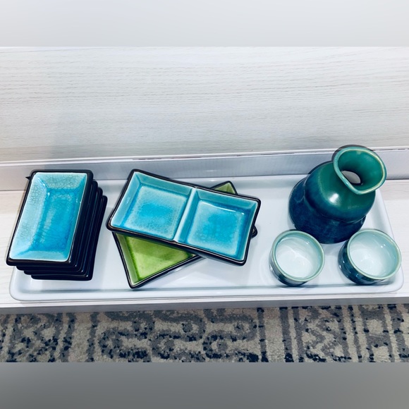 NWOT Blue Glazed Kiln Dual Sauce Bowls and Sake Kit - Picture 3 of 4